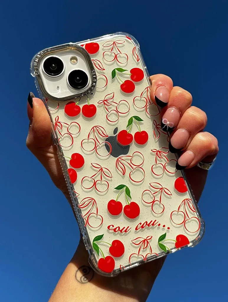 Cherry Print Glitter Shock iPhone Case