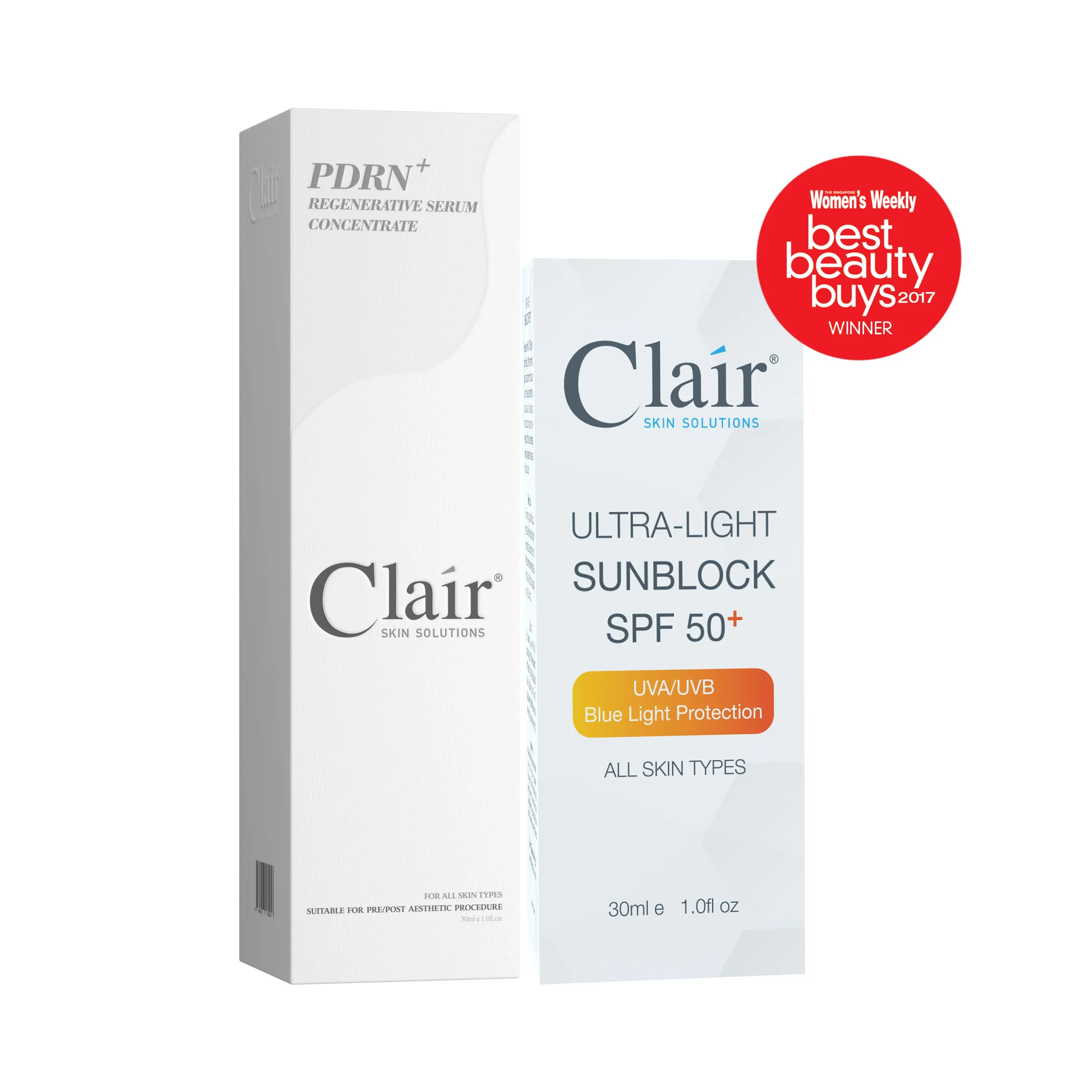 Clair® Skin Solutions PDRN  Regenerative Serum Concentrate 30ml & Ultra-Light Sunblock SPF 50  30ml