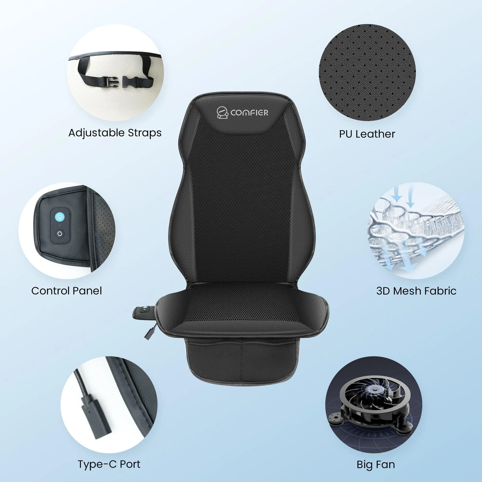 COMFIER Cooling Car Seat Cover Cushion for Car Front Seats, Black 12V Car Seat Cooling Pad - CF-2323