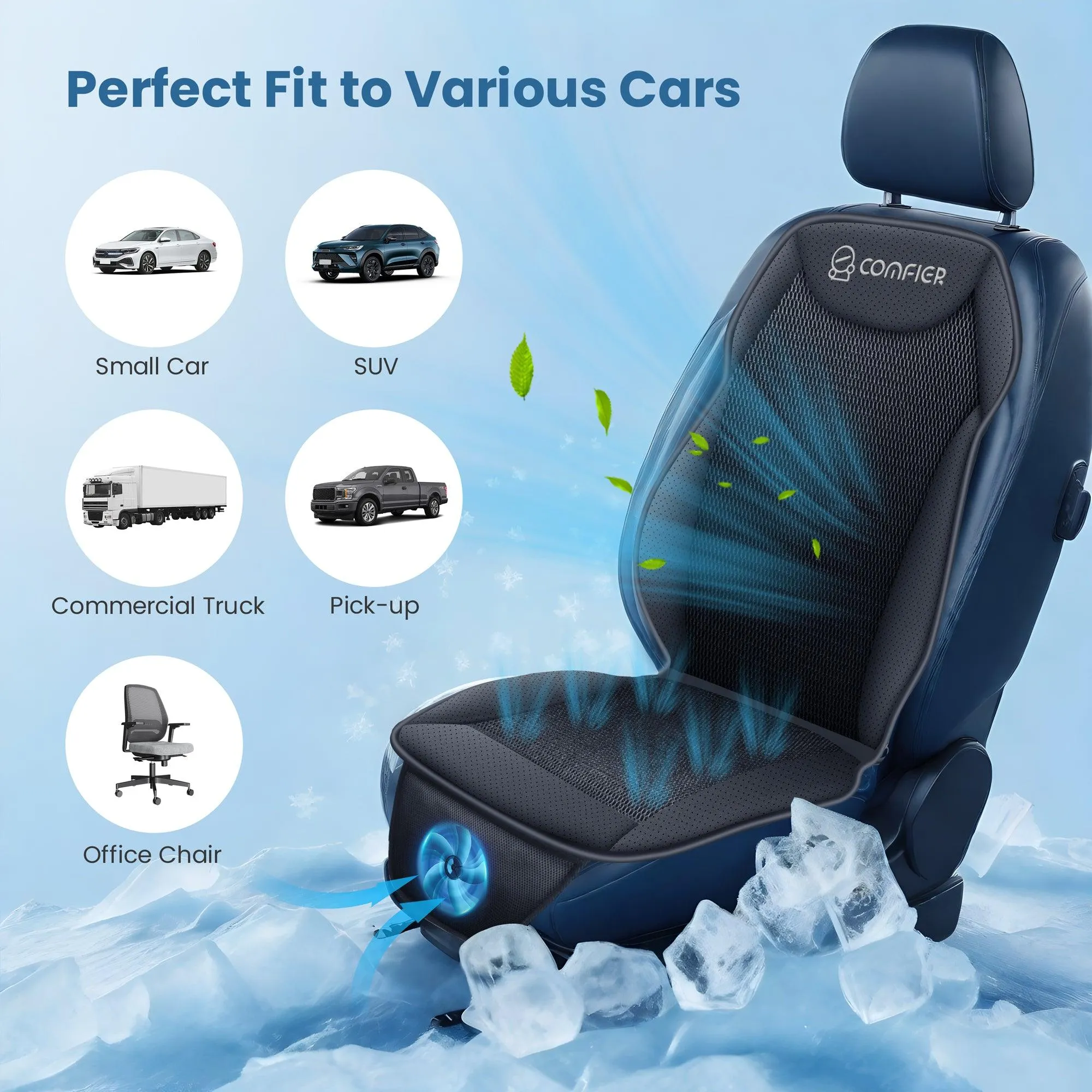 COMFIER Cooling Car Seat Cover Cushion for Car Front Seats, Black 12V Car Seat Cooling Pad - CF-2323