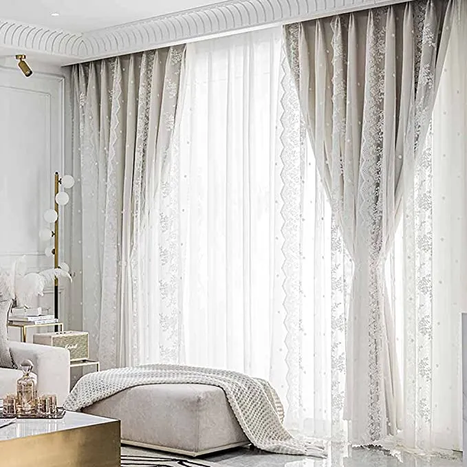 Double Layer Blackout Curtain with Tulle Overlay | Elegant Curtain For Living Room, Bedroom ( 53''W x 96''L - 1x Curtain Pannel,1x Sheer ).