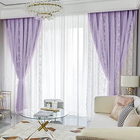 Double Layer Blackout Curtain with Tulle Overlay | Elegant Curtain For Living Room, Bedroom ( 53''W x 96''L - 1x Curtain Pannel,1x Sheer ).