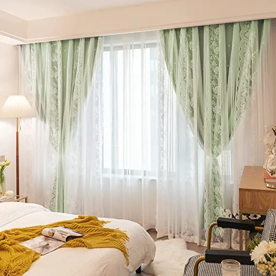 Double Layer Blackout Curtain with Tulle Overlay | Elegant Curtain For Living Room, Bedroom ( 53''W x 96''L - 1x Curtain Pannel,1x Sheer ).