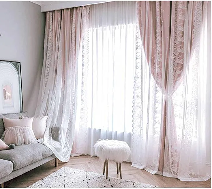Double Layer Blackout Curtain with Tulle Overlay | Elegant Curtain For Living Room, Bedroom ( 53''W x 96''L - 1x Curtain Pannel,1x Sheer ).