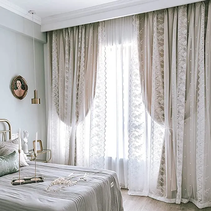 Double Layer Blackout Curtain with Tulle Overlay | Elegant Curtain For Living Room, Bedroom ( 53''W x 96''L - 1x Curtain Pannel,1x Sheer ).