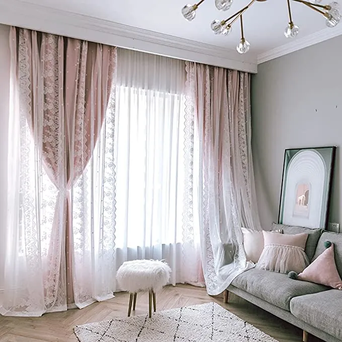 Double Layer Blackout Curtain with Tulle Overlay | Elegant Curtain For Living Room, Bedroom ( 53''W x 96''L - 1x Curtain Pannel,1x Sheer ).