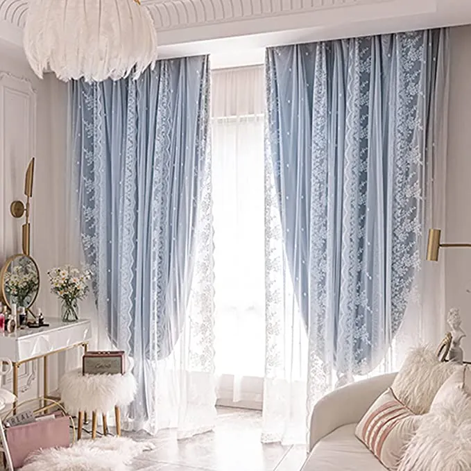Double Layer Blackout Curtain with Tulle Overlay | Elegant Curtain For Living Room, Bedroom ( 53''W x 96''L - 1x Curtain Pannel,1x Sheer ).