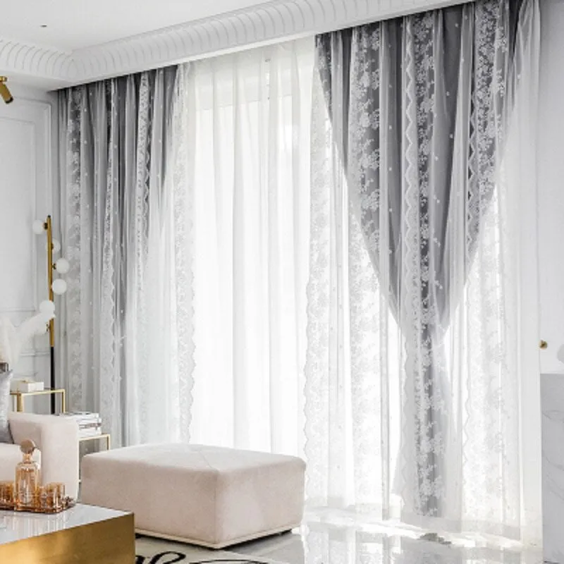 Double Layer Blackout Curtain with Tulle Overlay | Elegant Curtain For Living Room, Bedroom ( 53''W x 96''L - 1x Curtain Pannel,1x Sheer ).