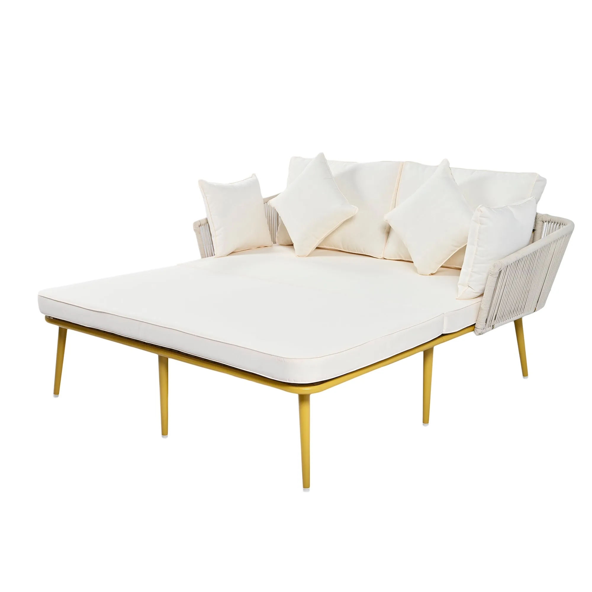Easton Woven Nylon Rope Backrest Outdoor Patio Daybed - Beige Gold
