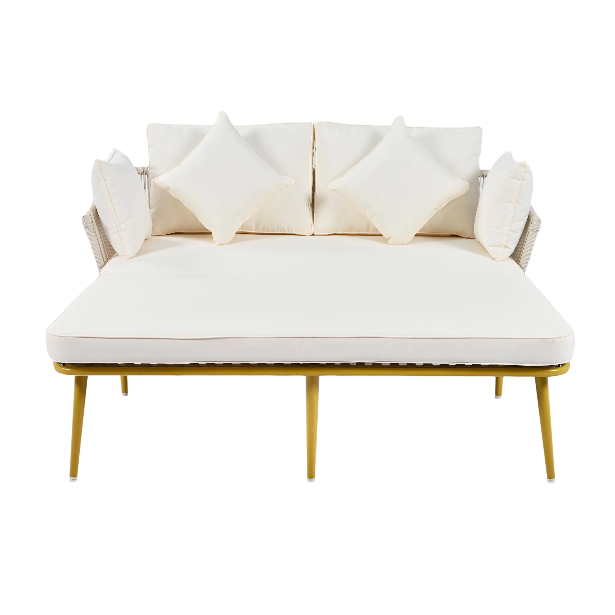 Easton Woven Nylon Rope Backrest Outdoor Patio Daybed - Beige Gold