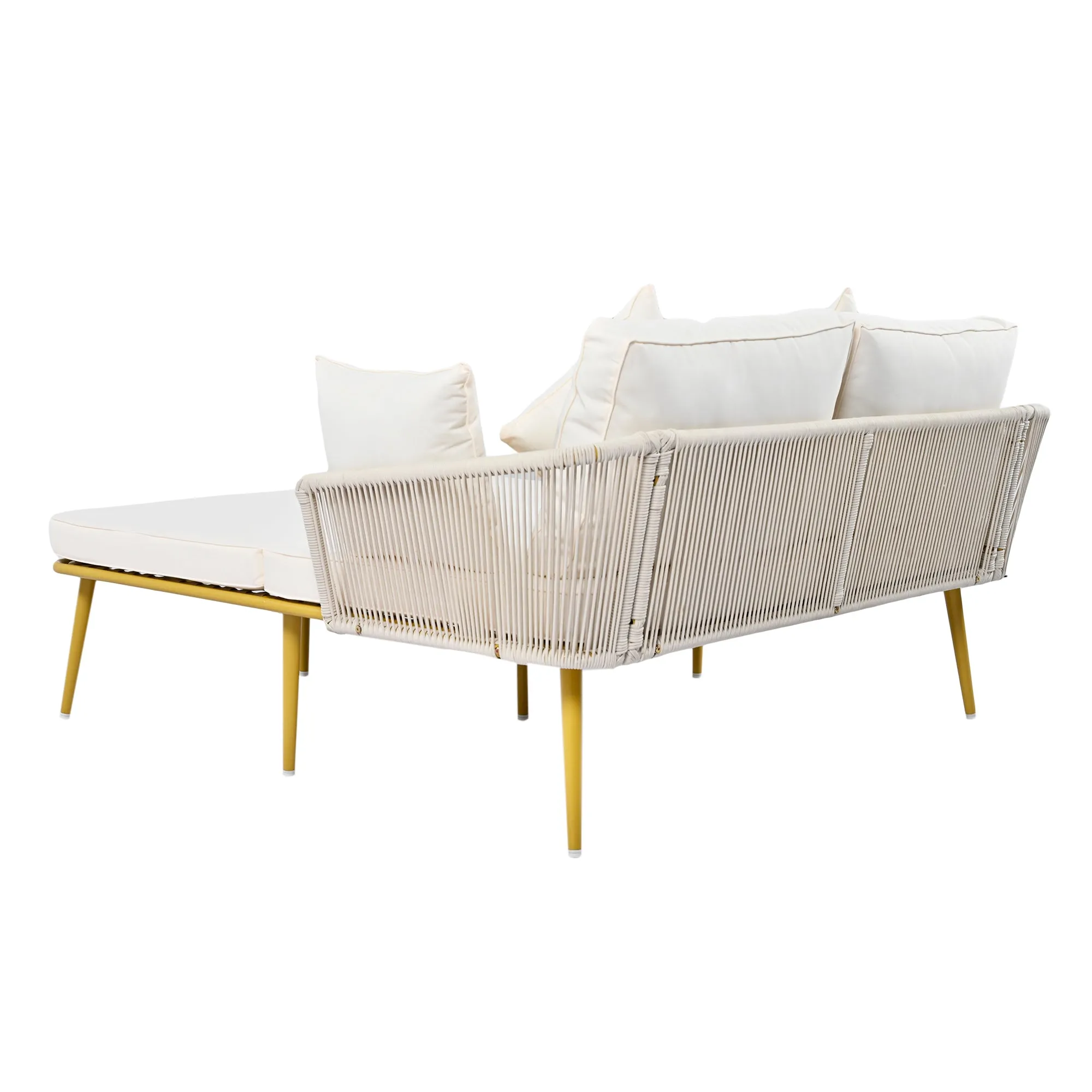 Easton Woven Nylon Rope Backrest Outdoor Patio Daybed - Beige Gold