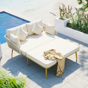 Easton Woven Nylon Rope Backrest Outdoor Patio Daybed - Beige Gold