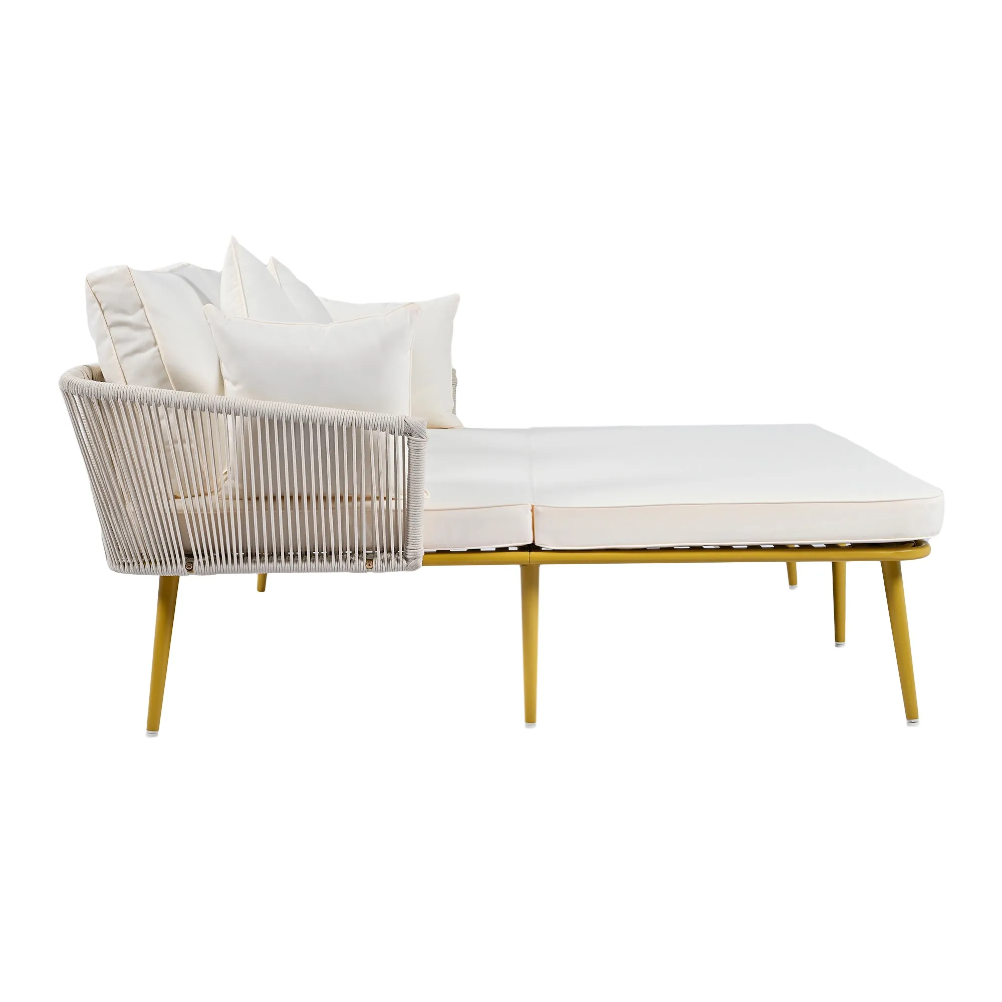 Easton Woven Nylon Rope Backrest Outdoor Patio Daybed - Beige Gold