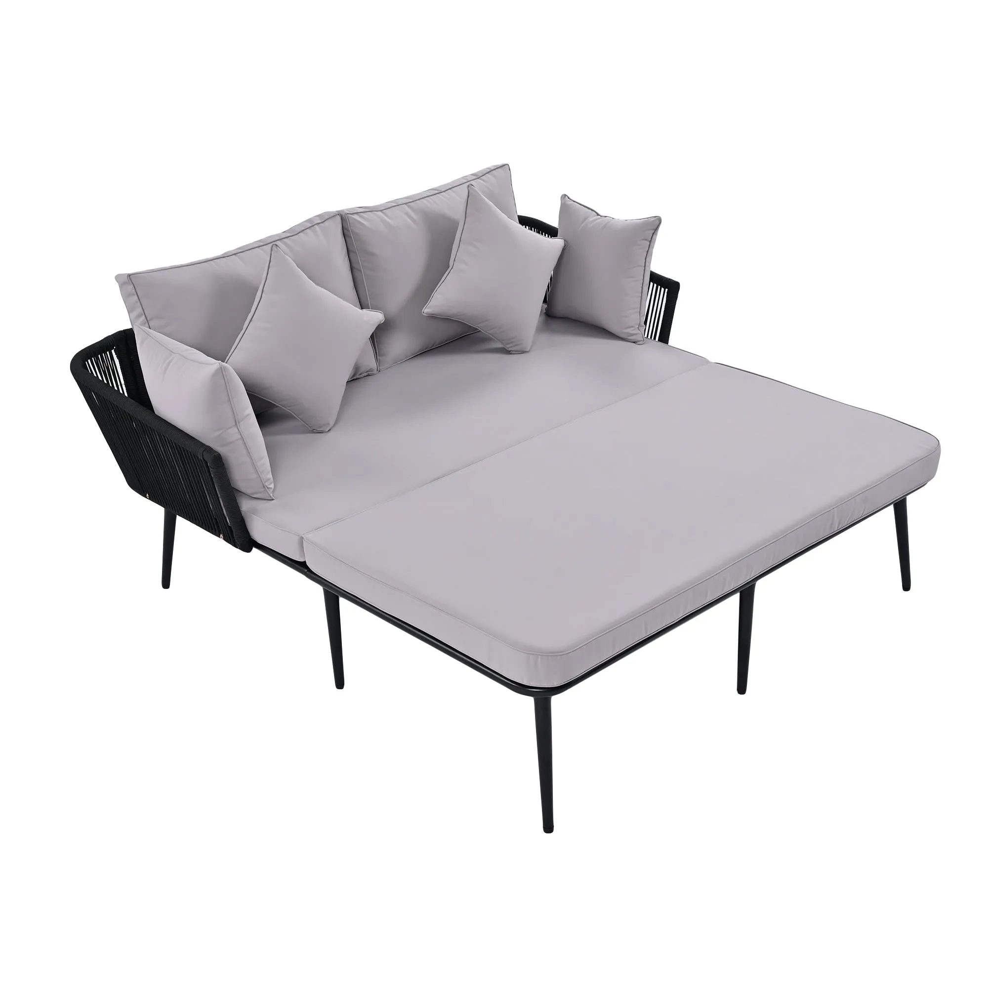 Easton Woven Nylon Rope Backrest Outdoor Patio Daybed - Black Gray