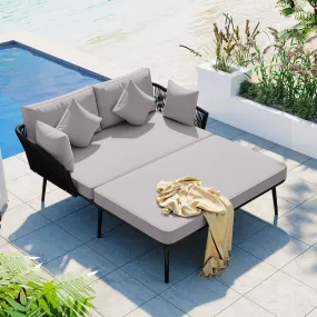 Easton Woven Nylon Rope Backrest Outdoor Patio Daybed - Black Gray