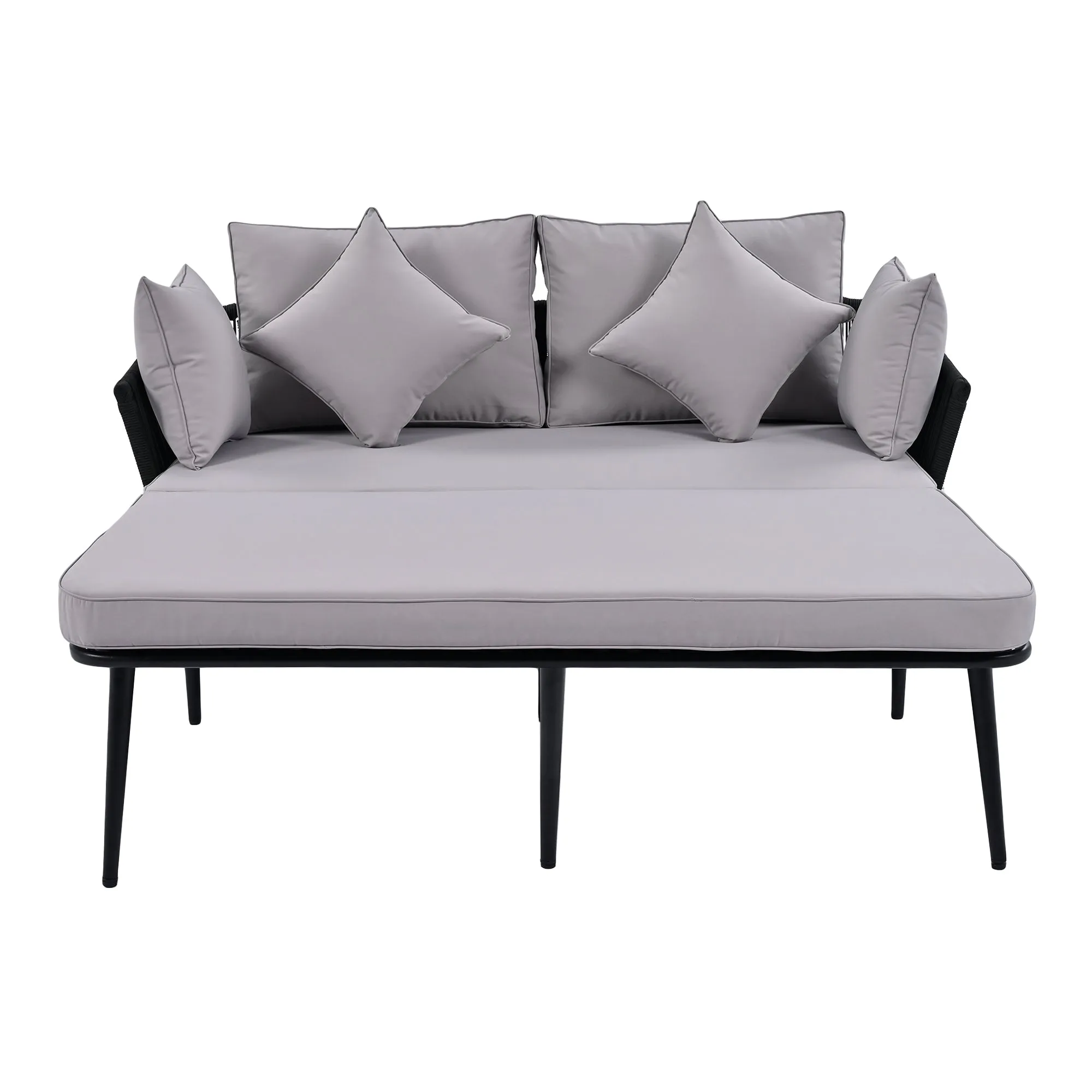 Easton Woven Nylon Rope Backrest Outdoor Patio Daybed - Black Gray