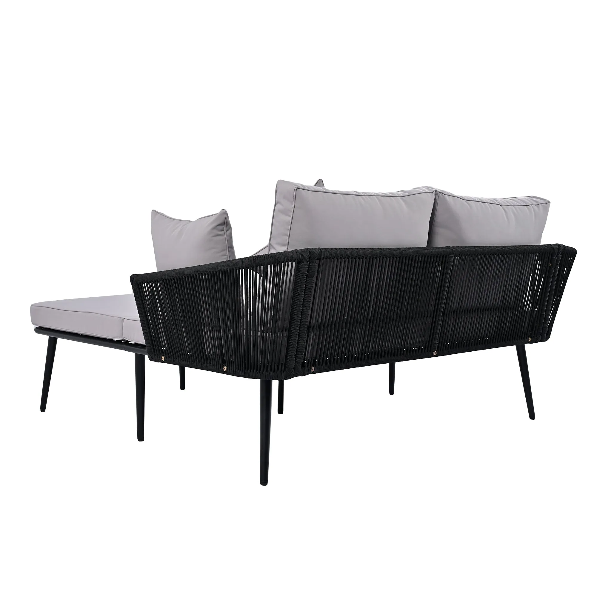 Easton Woven Nylon Rope Backrest Outdoor Patio Daybed - Black Gray