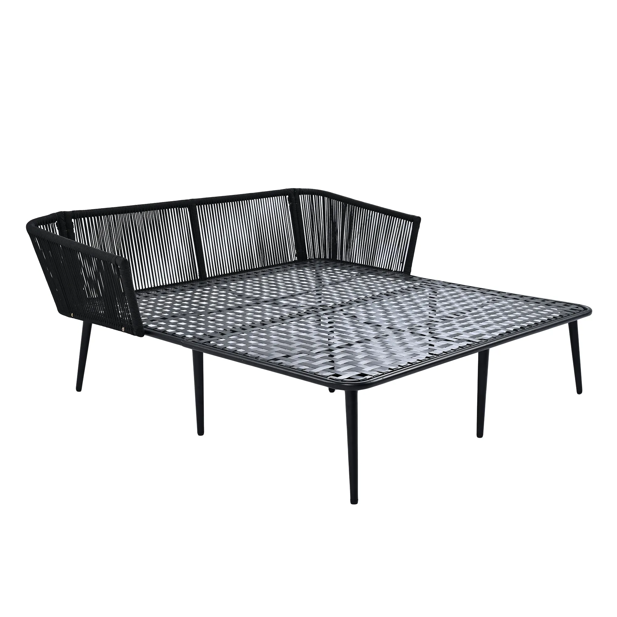 Easton Woven Nylon Rope Backrest Outdoor Patio Daybed - Black Gray