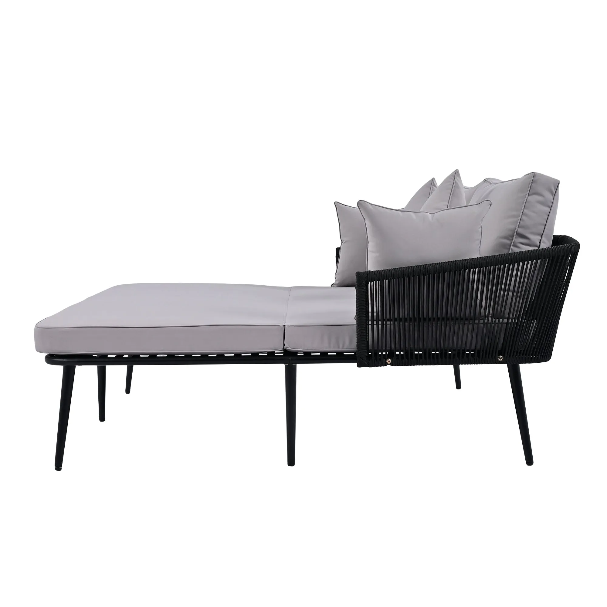 Easton Woven Nylon Rope Backrest Outdoor Patio Daybed - Black Gray