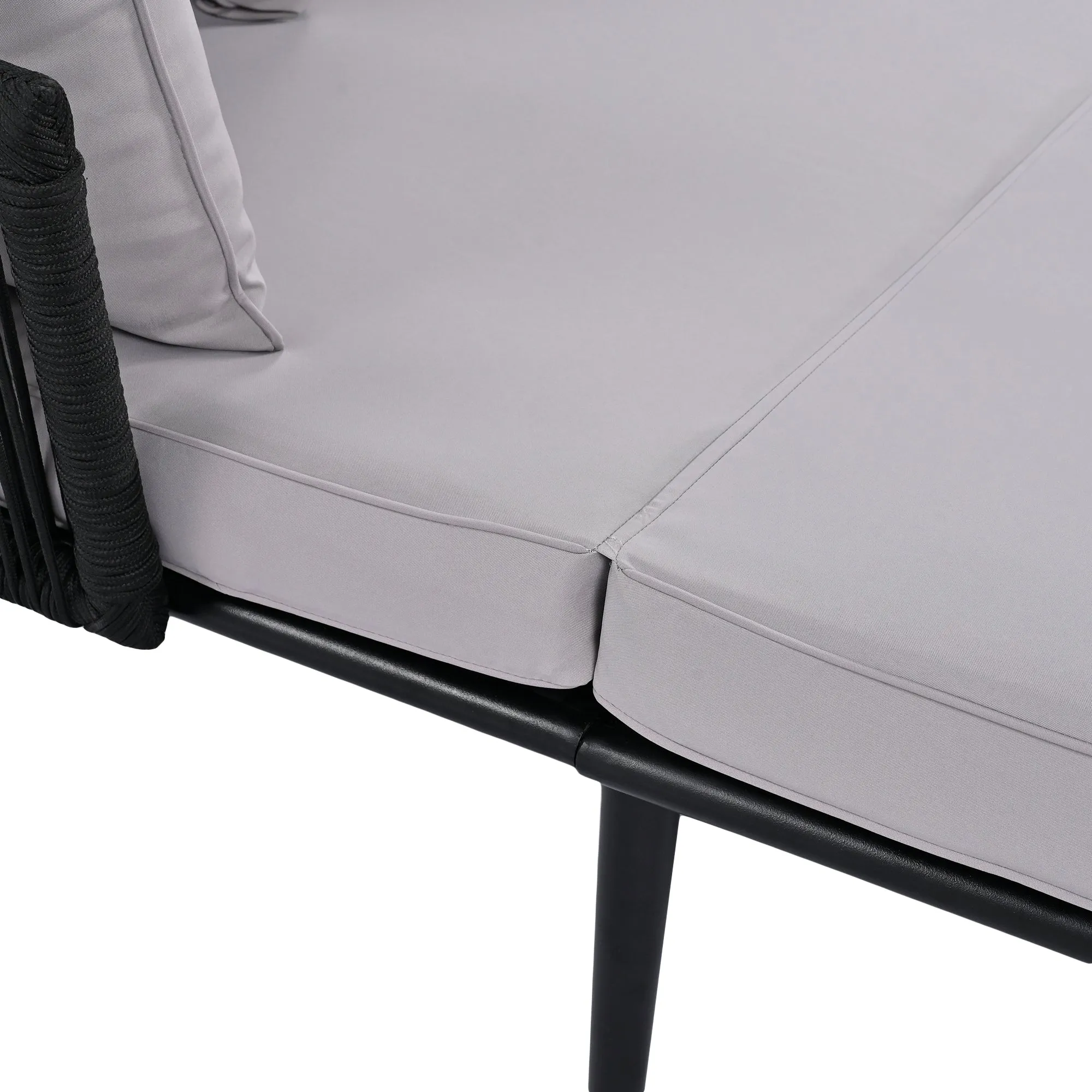 Easton Woven Nylon Rope Backrest Outdoor Patio Daybed - Black Gray