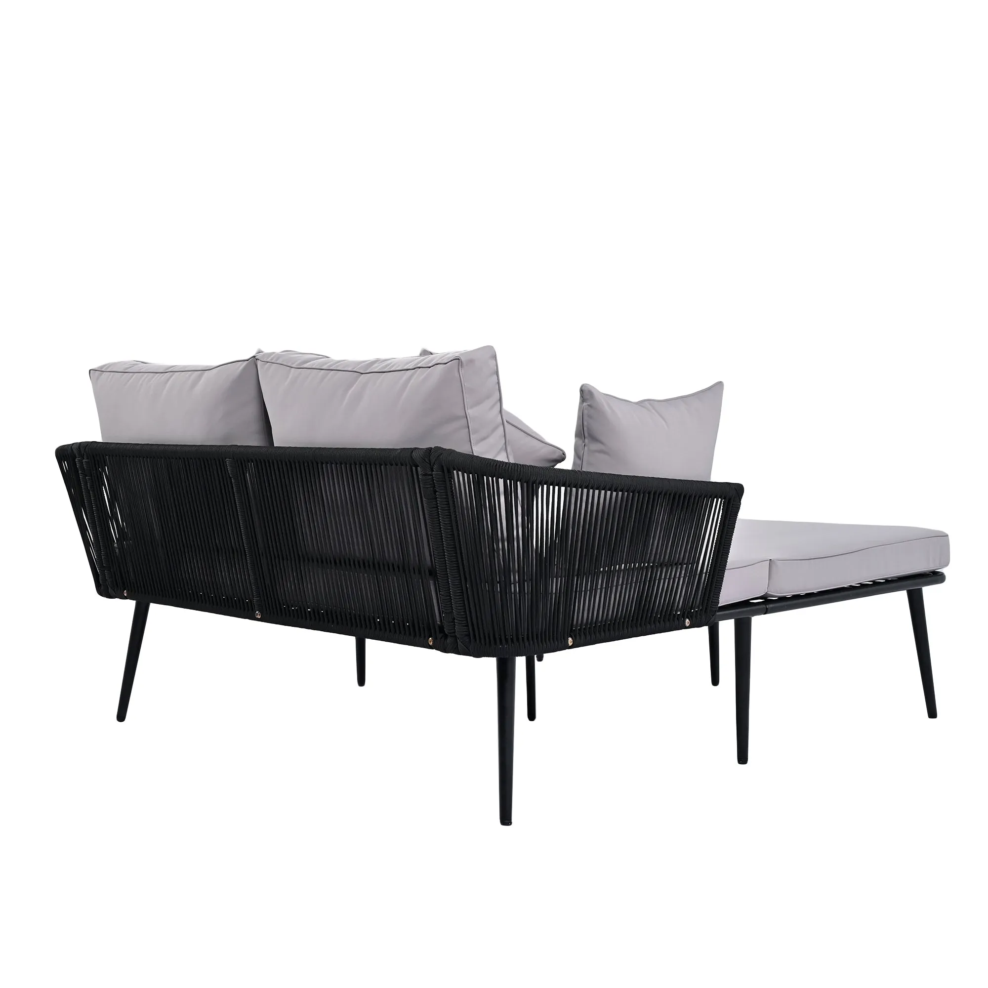 Easton Woven Nylon Rope Backrest Outdoor Patio Daybed - Black Gray
