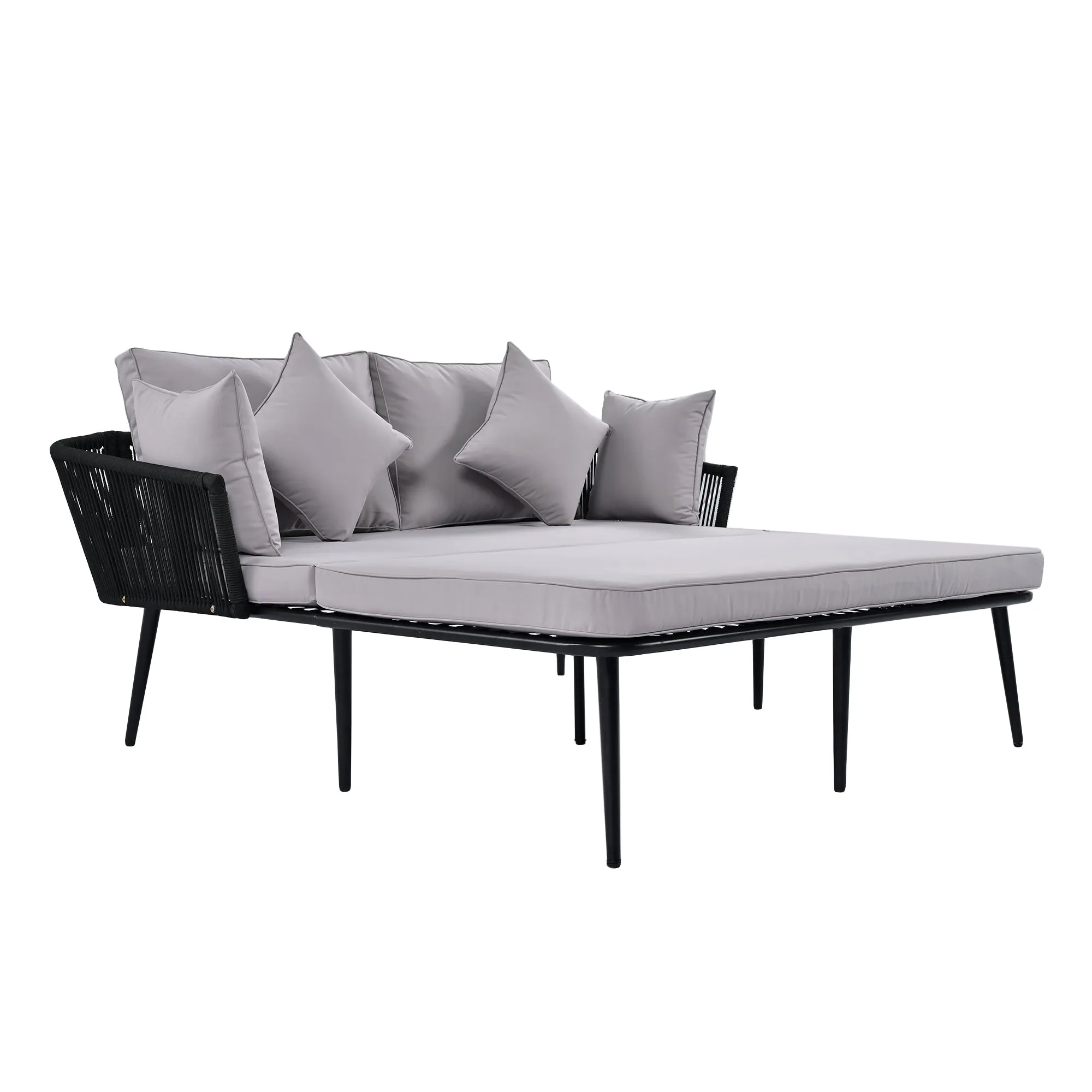 Easton Woven Nylon Rope Backrest Outdoor Patio Daybed - Black Gray