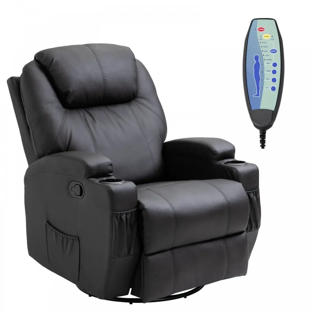 Electric Massage Recliner Chair PU Leather Black Luxury Sofa Armchair Cinema Rocking Swivel Heated Nursing Gaming Thick