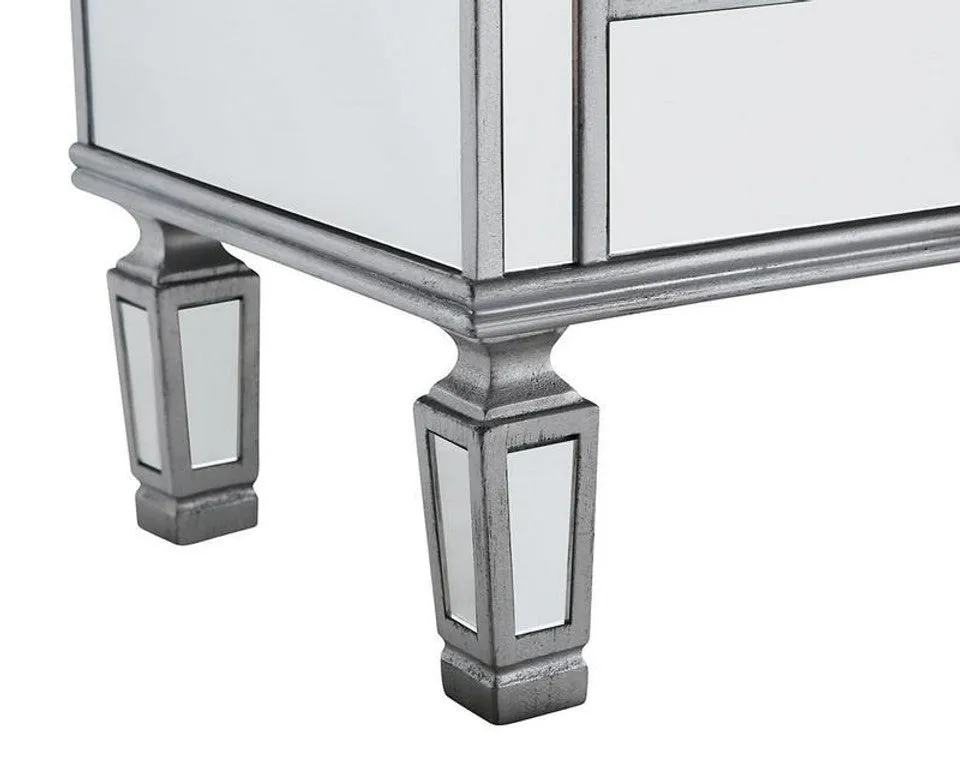 Elegant 3 Drawer 4 Door Cabinet 60 In. X 14 In. X 36 In. In Silver Clear