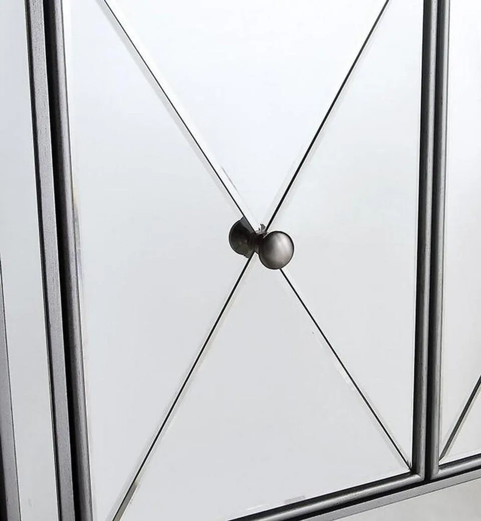 Elegant 3 Drawer 4 Door Cabinet 60 In. X 14 In. X 36 In. In Silver Clear
