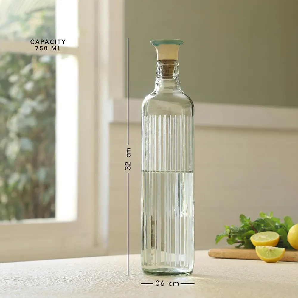 Ellementry Cove Glass Bottle with Cork (750 ML)| Water, Juice and Milk Storage Bottle for Fridge | Clear and Transparent Bottles for Home and Office | BPA Free | Stylish and Premium Wine Bottle