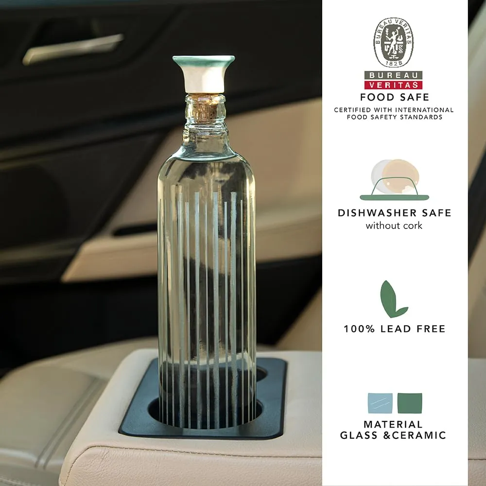 Ellementry Cove Glass Bottle with Cork (750 ML)| Water, Juice and Milk Storage Bottle for Fridge | Clear and Transparent Bottles for Home and Office | BPA Free | Stylish and Premium Wine Bottle