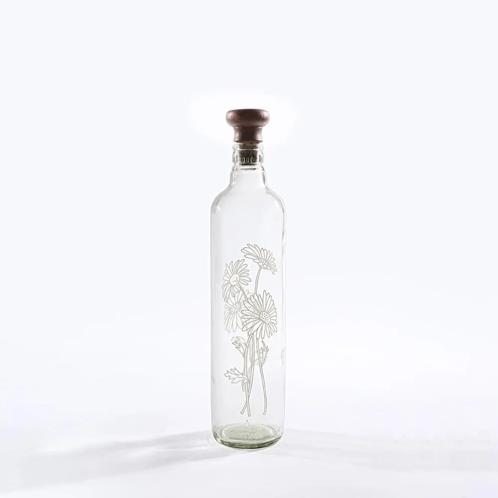 Ellementry Daisy Glass Bottle with Cork (750 ML)| Water and Milk Bottle for Fridge | Clear and Transparent Bottles for Home and Office | BPA Free | Stylish and Premium Wine Bottle- Set of 3
