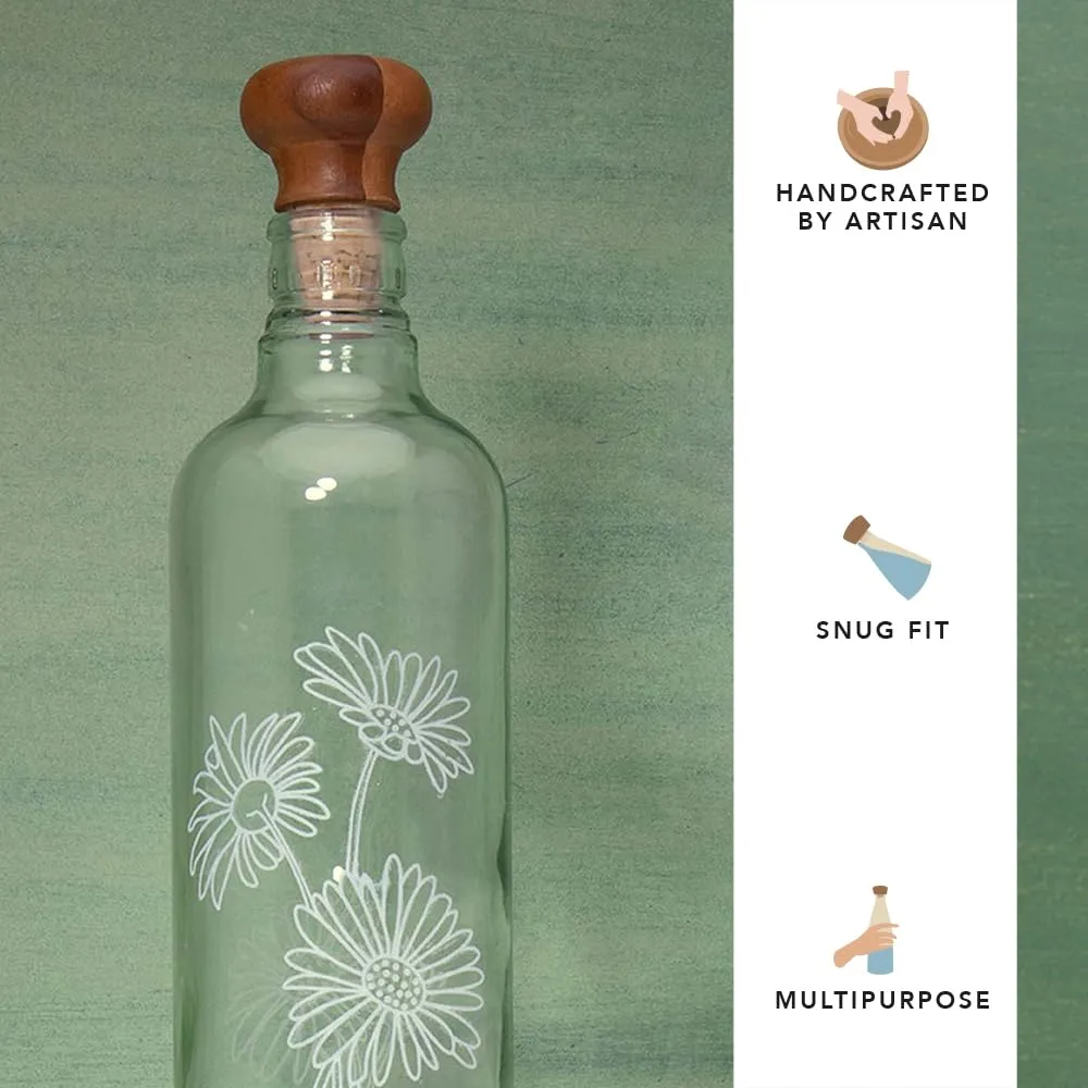 Ellementry Daisy Glass Bottle with Cork (750 ML)| Water and Milk Bottle for Fridge | Clear and Transparent Bottles for Home and Office | BPA Free | Stylish and Premium Wine Bottle- Set of 3