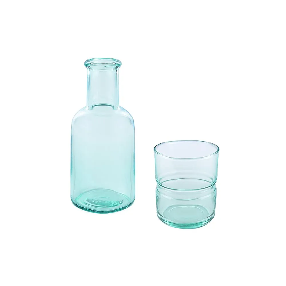 Ellementry JOVE Blue Carafe with Tumbler|Bedside Water Carafe Set | Tumbler Glass for Bedroom Nightstand | Night Water Jug with Cup Glass |Clear Glass Juice/Water Pitcher with Cup for Kitchen