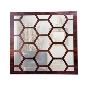EVERMALL Wall Mirror Decor Panel | Wooden Hanging Wall Decor Frame for Living Room, Bedroom | Decorative Mirror Wooden Wall Hanging for Home Decor & Wall Decoration (1, Hexa)