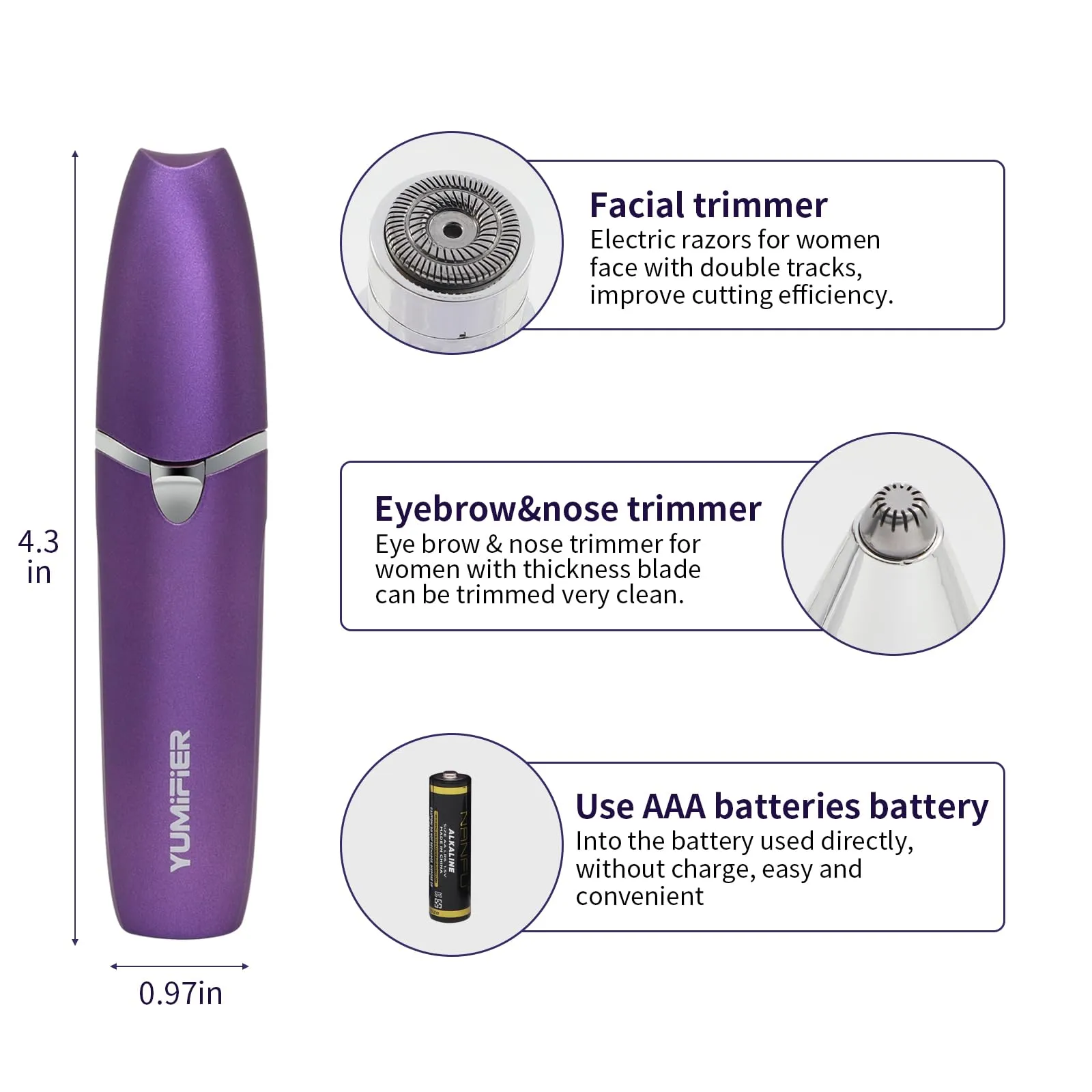 Eyebrow Facial Trimmer, Facial Hair Removal for Women, Smooth & Painless Face Razors Eyebrow Shaver for Women - 2 in 1 Facial Hair Remover & Eyebrow Trimmer with Built-in Battery for Face, Lip, Chin
