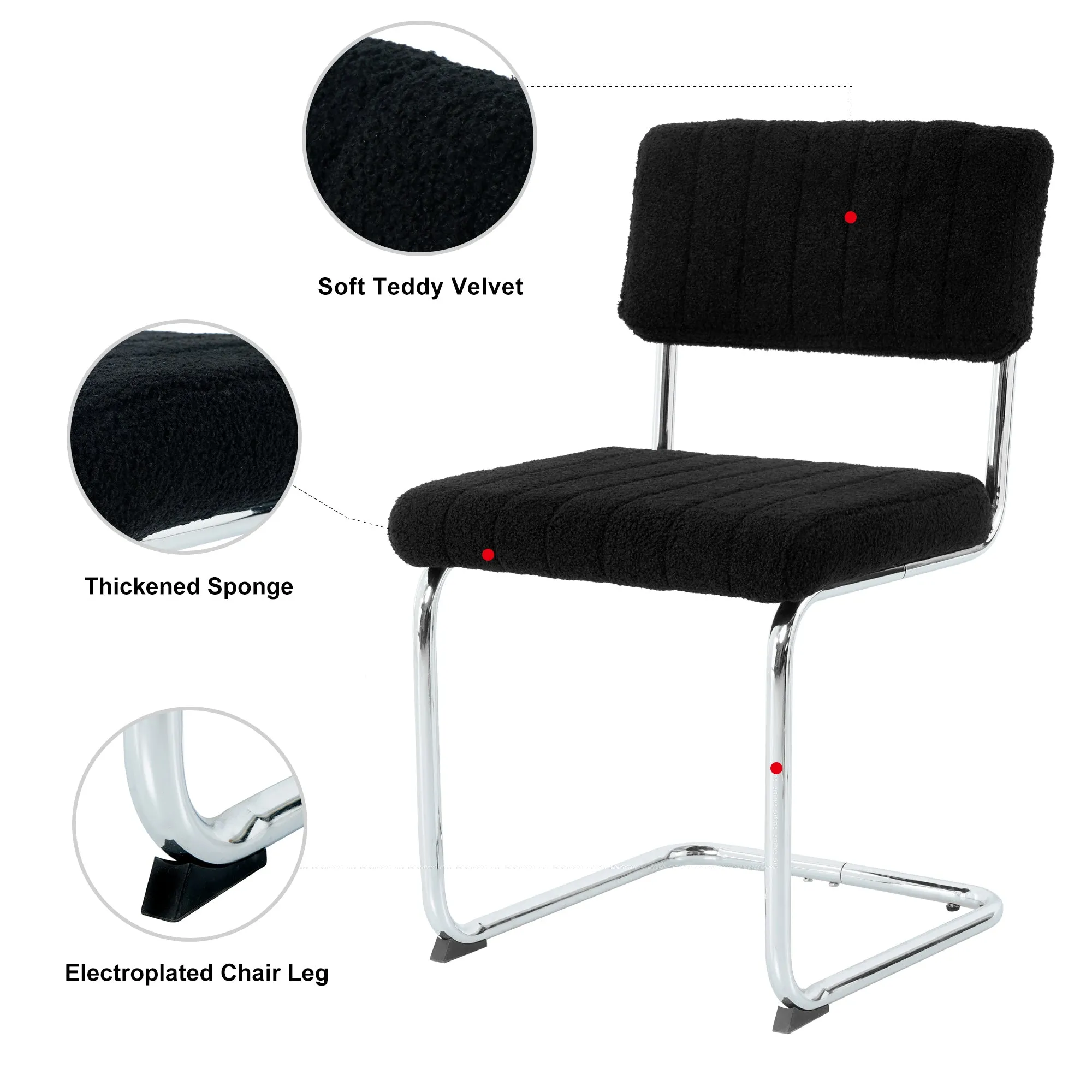 Ezell Dining Chairs with Chrome Metal Leg (Set of 2) - Black
