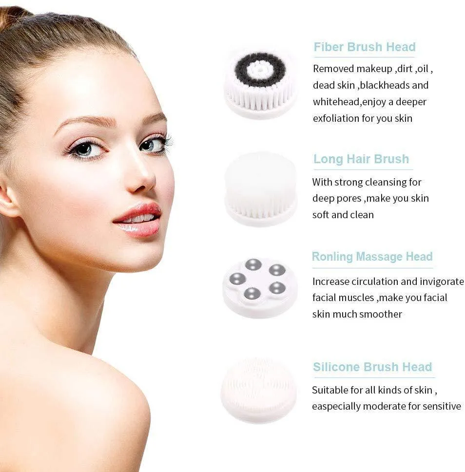 Facial Cleansing Brush with 4 Brush Heads