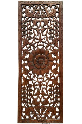 Floral Wood Carved Wall Panel. Rustic Home Decor Carving Wood Plaque. Window Screen. Color Options Available, 35.5"x13.5"x0.5"