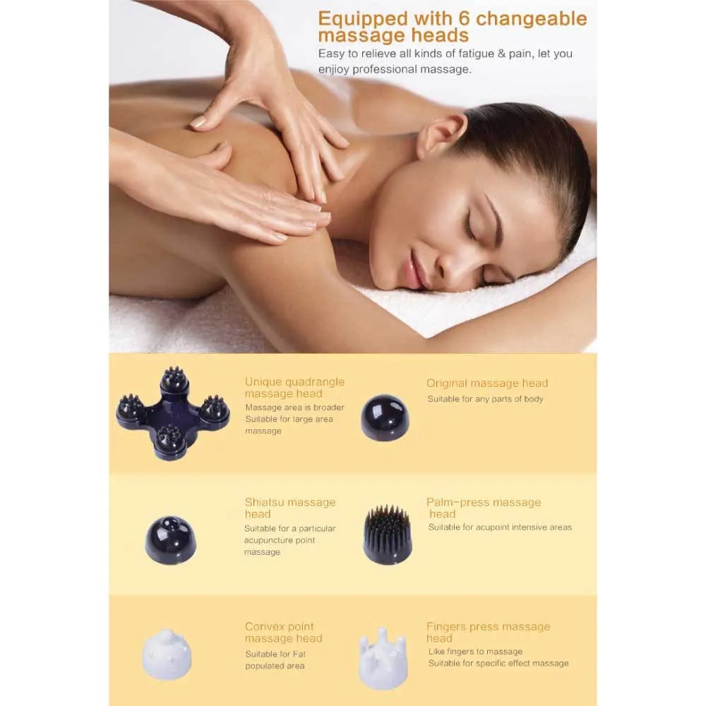 Full Body Handheld Massager Machine Champagne - 6 Massage Heads Neck