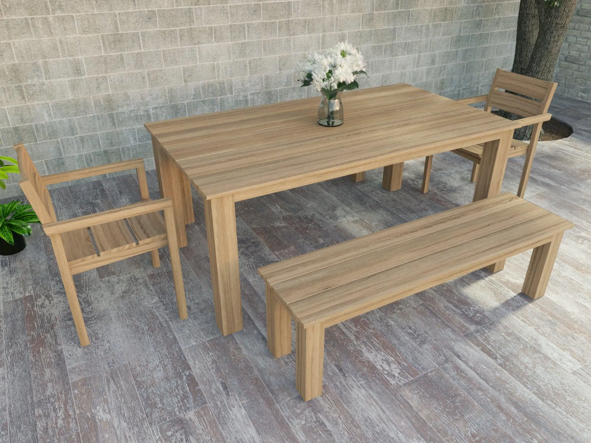 FurnitureOkay Tulsa 5-Piece Teak Outdoor Dining Setting (6-Seater)