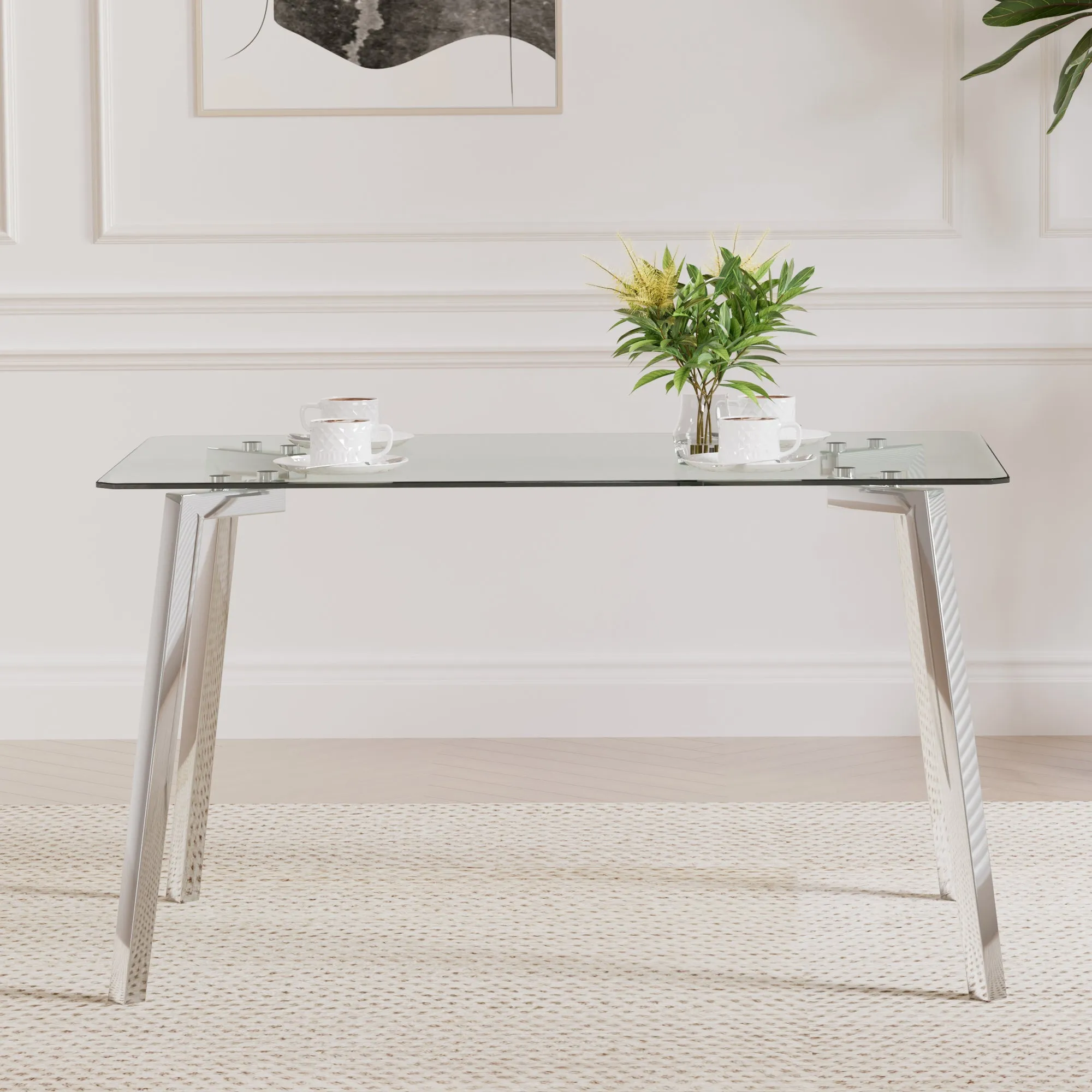 Genesis 5pc Dining Set Tempered Glass Table 4x Side Chairs - Light Gray