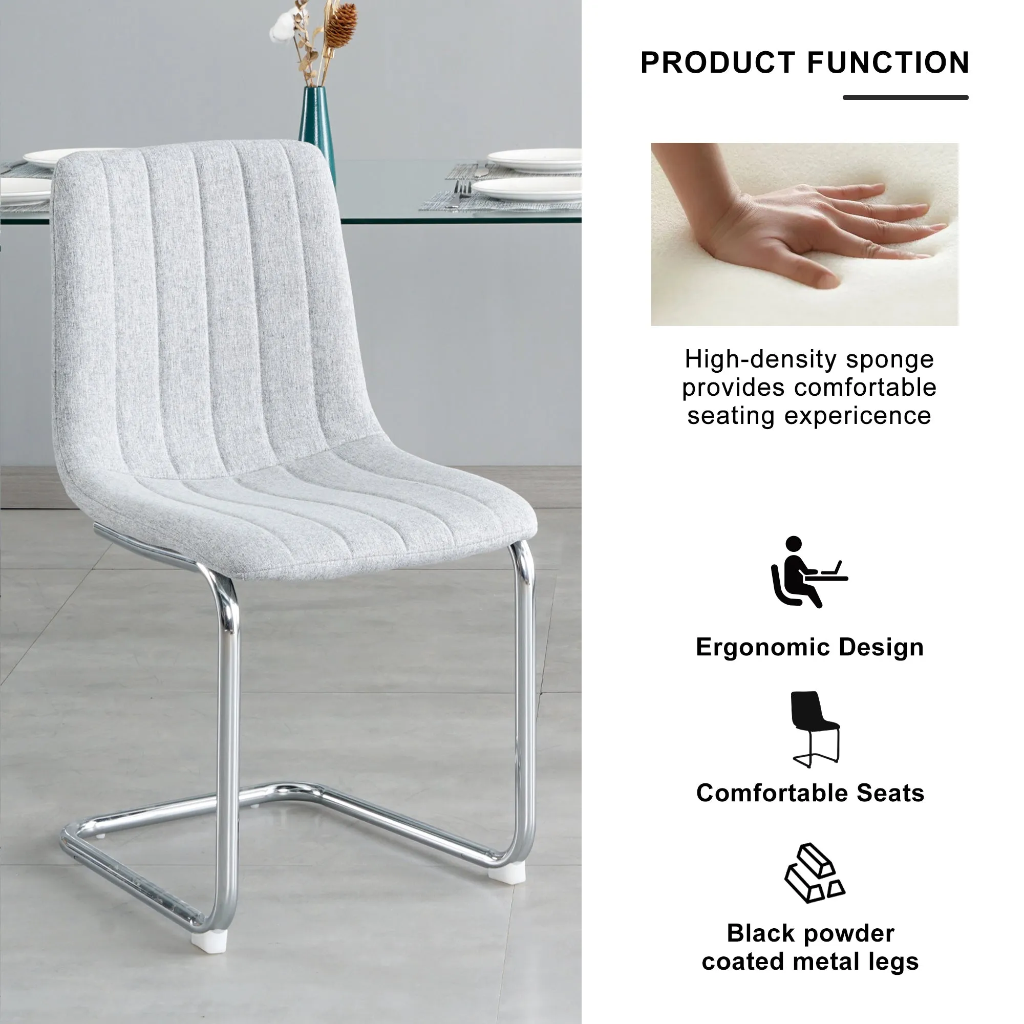 Genesis 5pc Dining Set Tempered Glass Table 4x Side Chairs - Light Gray