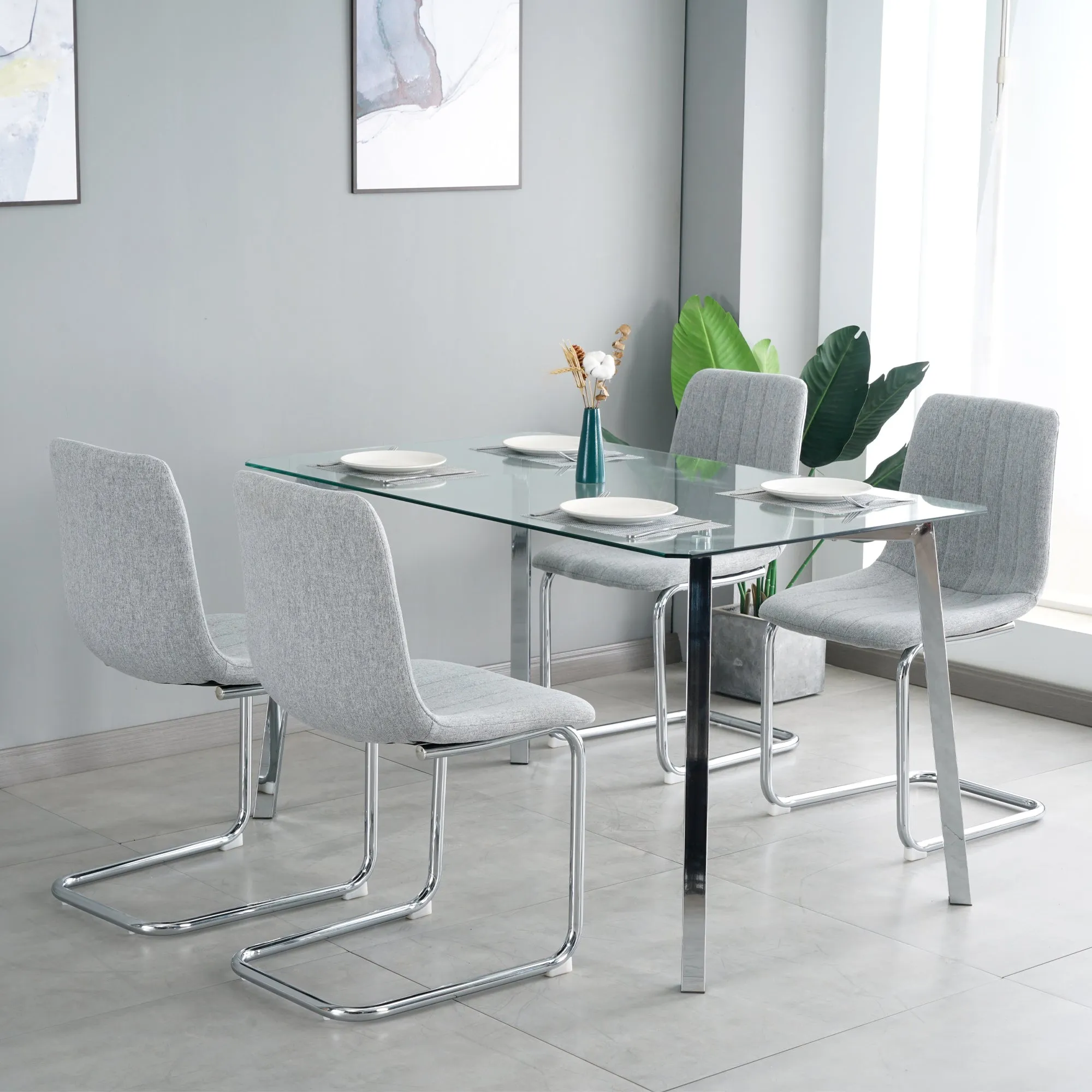 Genesis 5pc Dining Set Tempered Glass Table 4x Side Chairs - Light Gray