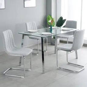 Genesis 5pc Dining Set Tempered Glass Table 4x Side Chairs - Light Gray