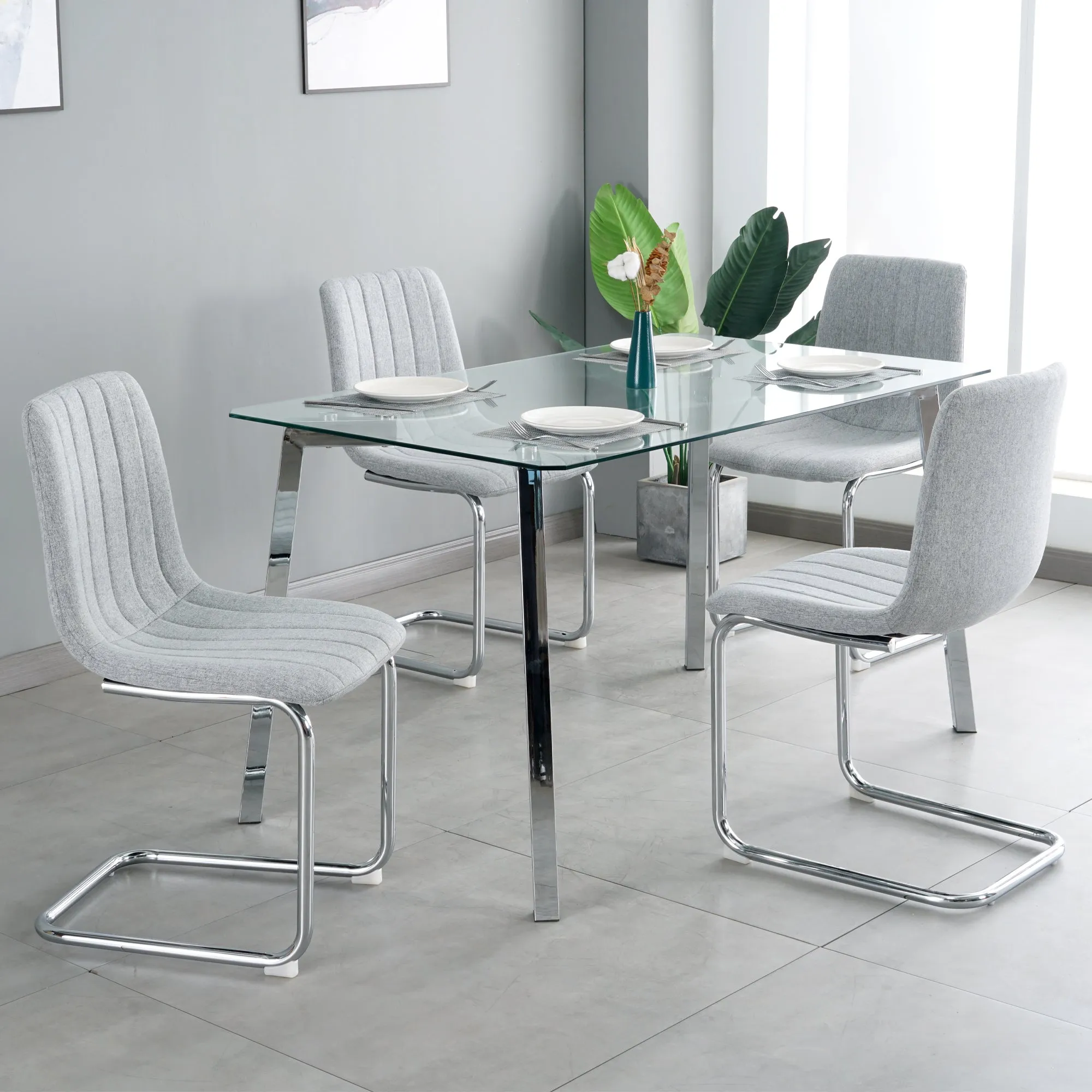 Genesis 5pc Dining Set Tempered Glass Table 4x Side Chairs - Light Gray