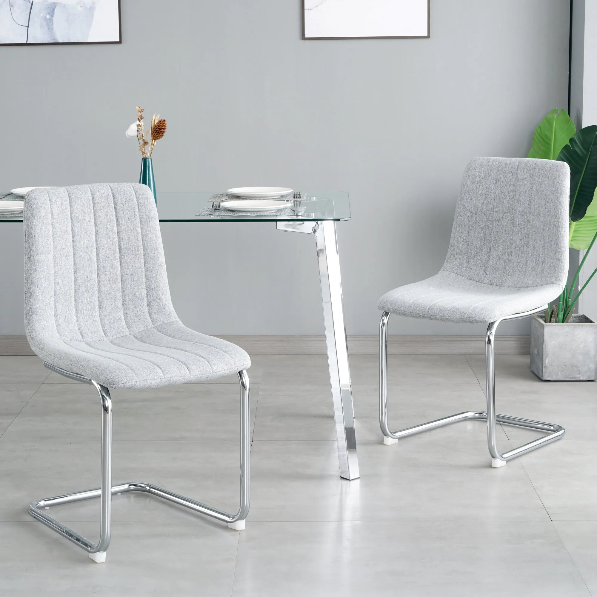 Genesis 5pc Dining Set Tempered Glass Table 4x Side Chairs - Light Gray