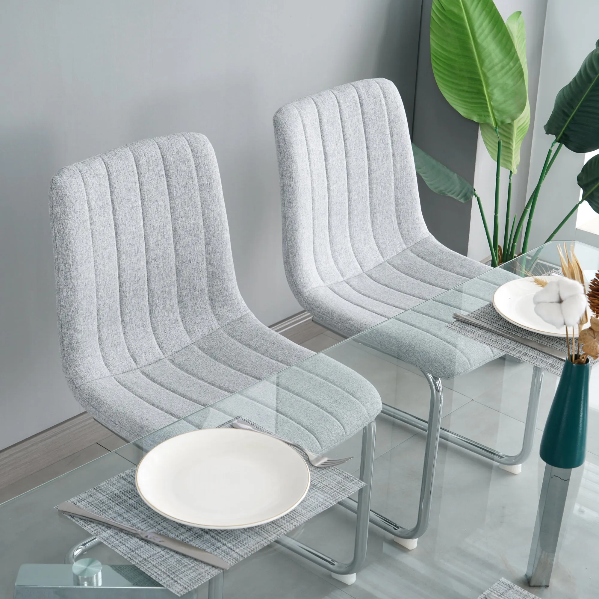 Genesis 5pc Dining Set Tempered Glass Table 4x Side Chairs - Light Gray