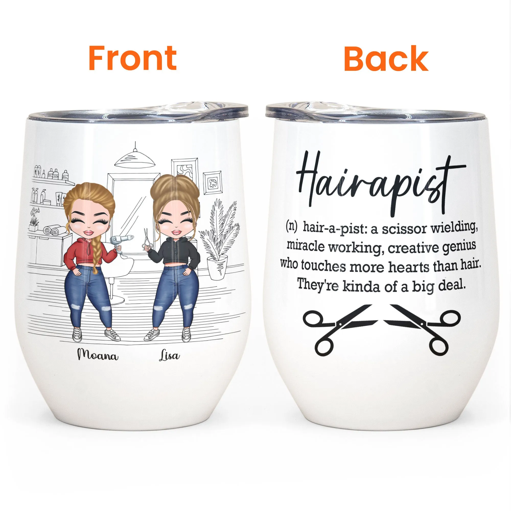Hairapist Definition - Personalized Wine Tumbler - Birthday Gift For Co-Workers, Hairstylist Friends, Work Bestie - Chibi Girl