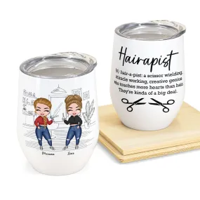 Hairapist Definition - Personalized Wine Tumbler - Birthday Gift For Co-Workers, Hairstylist Friends, Work Bestie - Chibi Girl